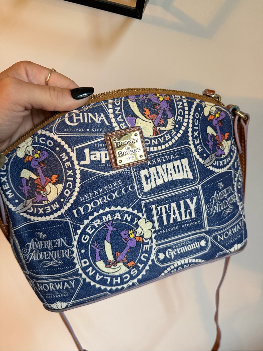Dooney & Bourke Navy Travel Stamp Epcot Disney Crossbody Bag